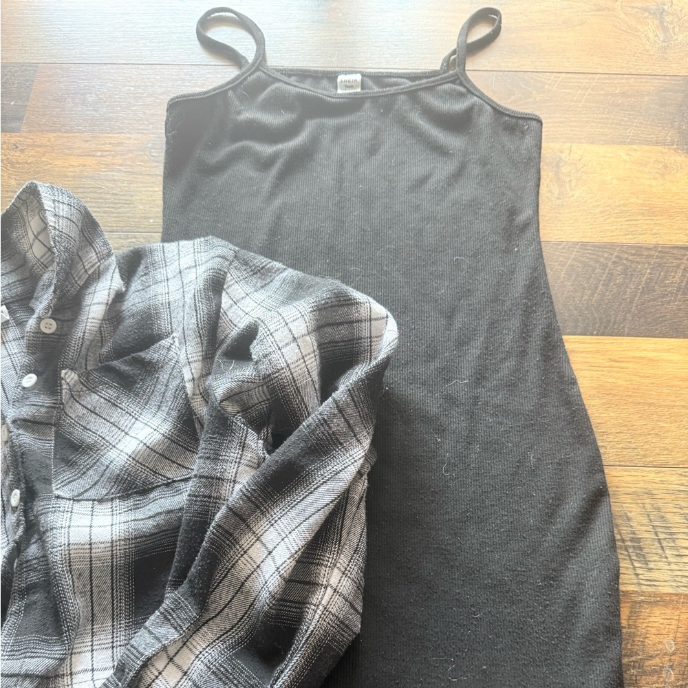 SHEIN Camisole Mini Black Dress Size 10-11 Y With Button Crop Flannel